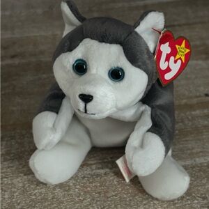 Ty Beanie Baby Husky Plush - Gray, White, Blue Eyes